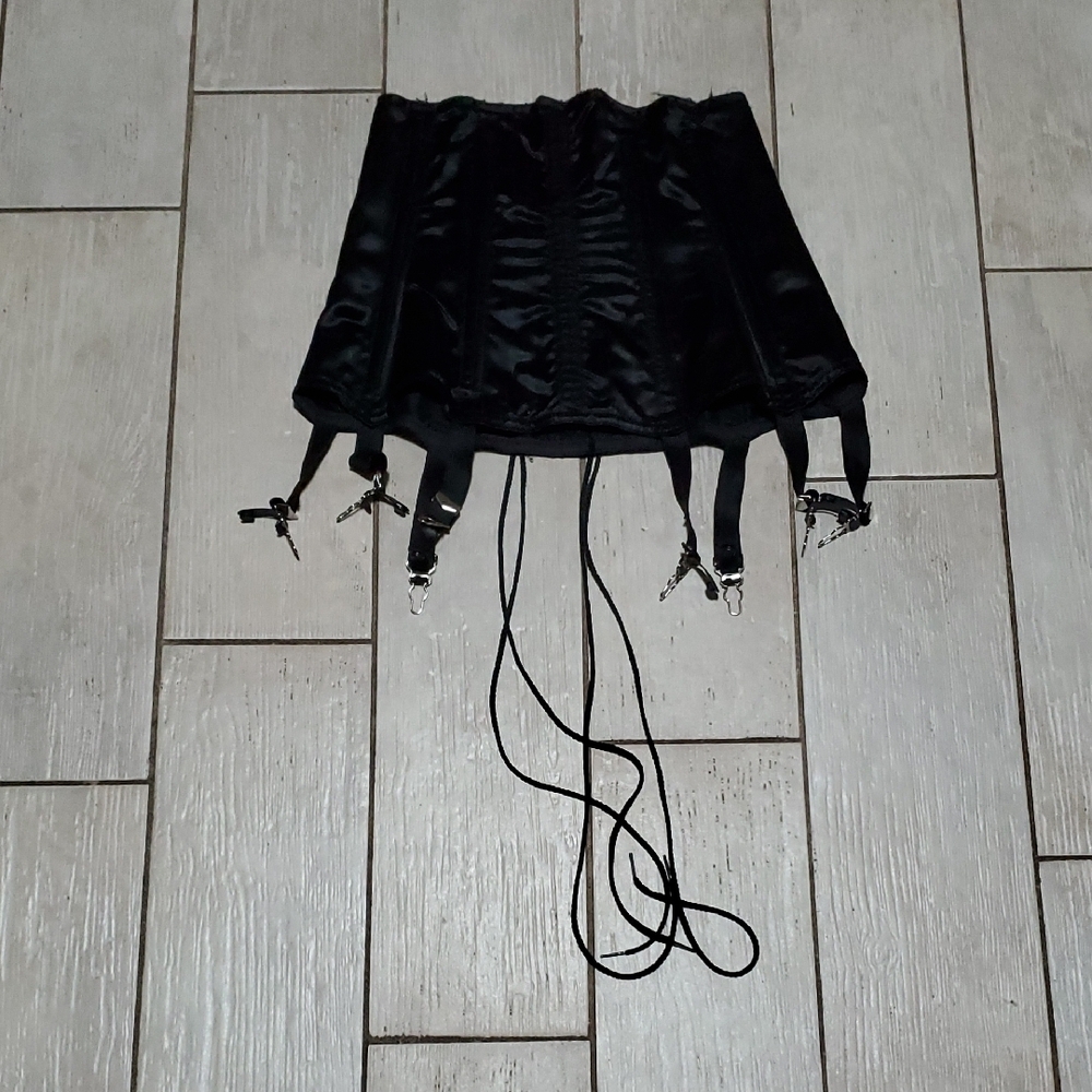 Shame Black Corset Women's Medium Lace-Up with Garter Hooks - Picture 4 of 5